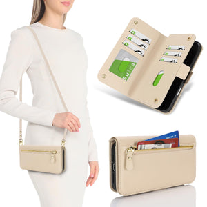 for iPhone 17 Pro 18 Pro Wallet Case Crossbody Lanyard White Leopard
