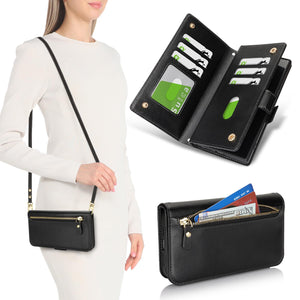 for iPhone 17 Pro 18 Pro Wallet Case Crossbody Lanyard White Leopard