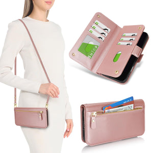 for iPhone 17 Pro 18 Pro Wallet Case Crossbody Lanyard White Leopard