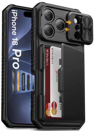 Vihibii for iPhone 18 Pro Case with Card Holder (4 Cards), Burgundy
