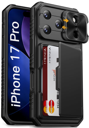 Vihibii for iPhone 18 Pro Case with Card Holder (4 Cards), Burgundy