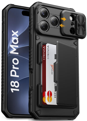 Vihibii for iPhone 18 Pro Case with Card Holder (4 Cards), Burgundy