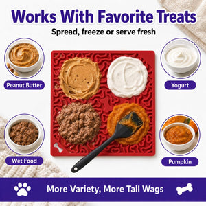 Dog Lick Mat with Strong Suction Cups, 2-Pack Multi-Texture Silicone Licking Mat for Anxiety Relief, Slow Feeder Pet Treat Mat for Dog Bathing, Grooming & Training, BPA-Free, Purple/Red