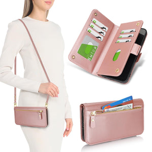 for iPhone 17 Pro 18 Pro Wallet Case Crossbody Lanyard White Leopard