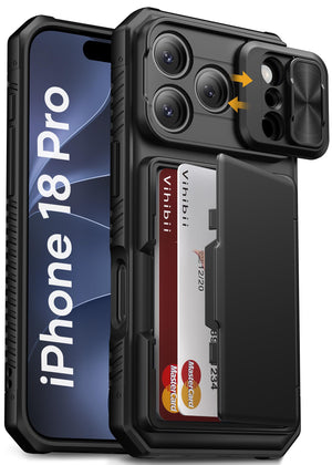 Vihibii for iPhone 18 Pro Case with Card Holder (4 Cards), Burgundy