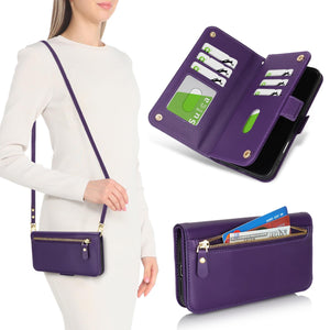 for iPhone 17 Pro 18 Pro Wallet Case Crossbody Lanyard White Leopard