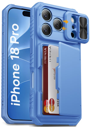 Vihibii for iPhone 18 Pro Case with Card Holder (4 Cards), Burgundy