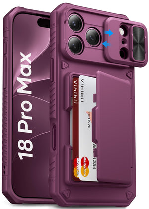 Vihibii for iPhone 18 Pro Case with Card Holder (4 Cards), Burgundy