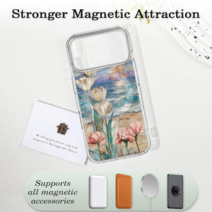 for iPhone 18 Pro Floral Case, Clear Magnetic Design, Sunset Beachy