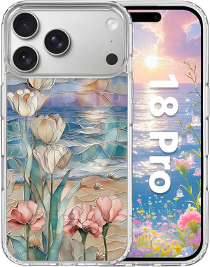 for iPhone 18 Pro Floral Case, Clear Magnetic Design, Sunset Beachy