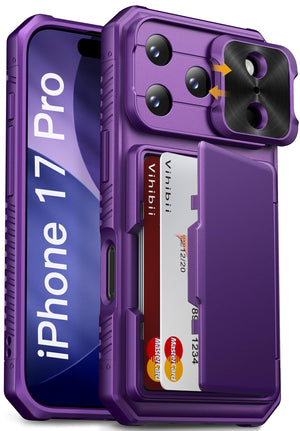 Vihibii for iPhone 18 Pro Case with Card Holder (4 Cards), Burgundy
