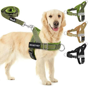 SlowTon No Pull Large Medium Dog Harness and Leash Set,No Choke Escapeproof Neck & Chest Adjustable, 5.9 Ft Dog Leash Anti-Twist Pet Lead, Soft Padded Reflective Tactical Military Dog Harness