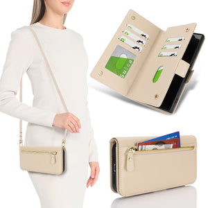 for iPhone 17 Pro 18 Pro Wallet Case Crossbody Lanyard White Leopard