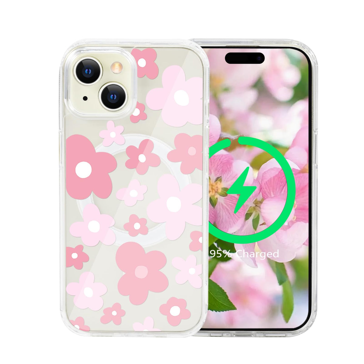 for iPhone 18 Pro Floral Case, Clear Magnetic Design, Sunset Beachy