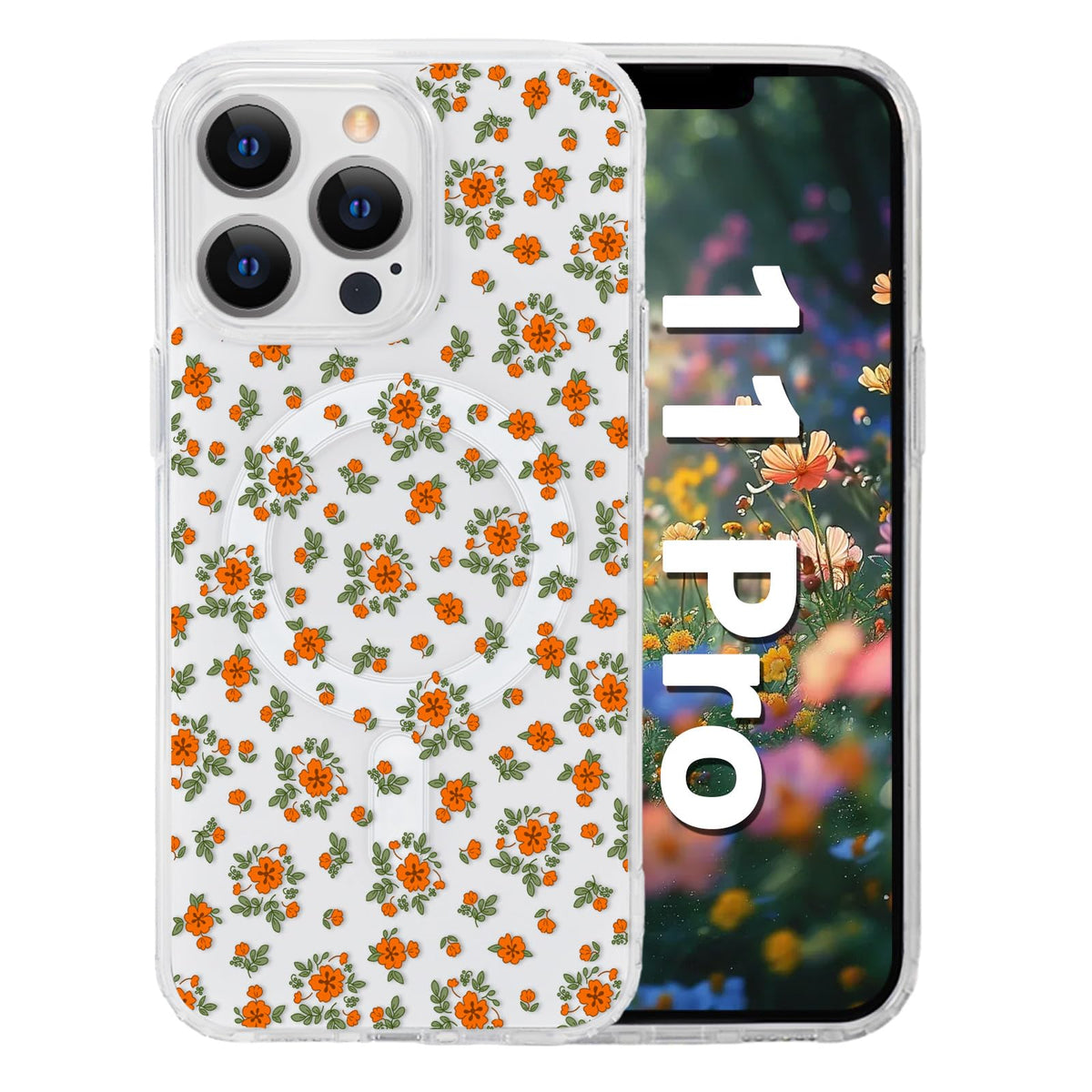 for iPhone 18 Pro Floral Case, Clear Magnetic Design, Sunset Beachy