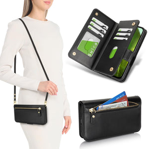 for iPhone 17 Pro 18 Pro Wallet Case Crossbody Lanyard White Leopard