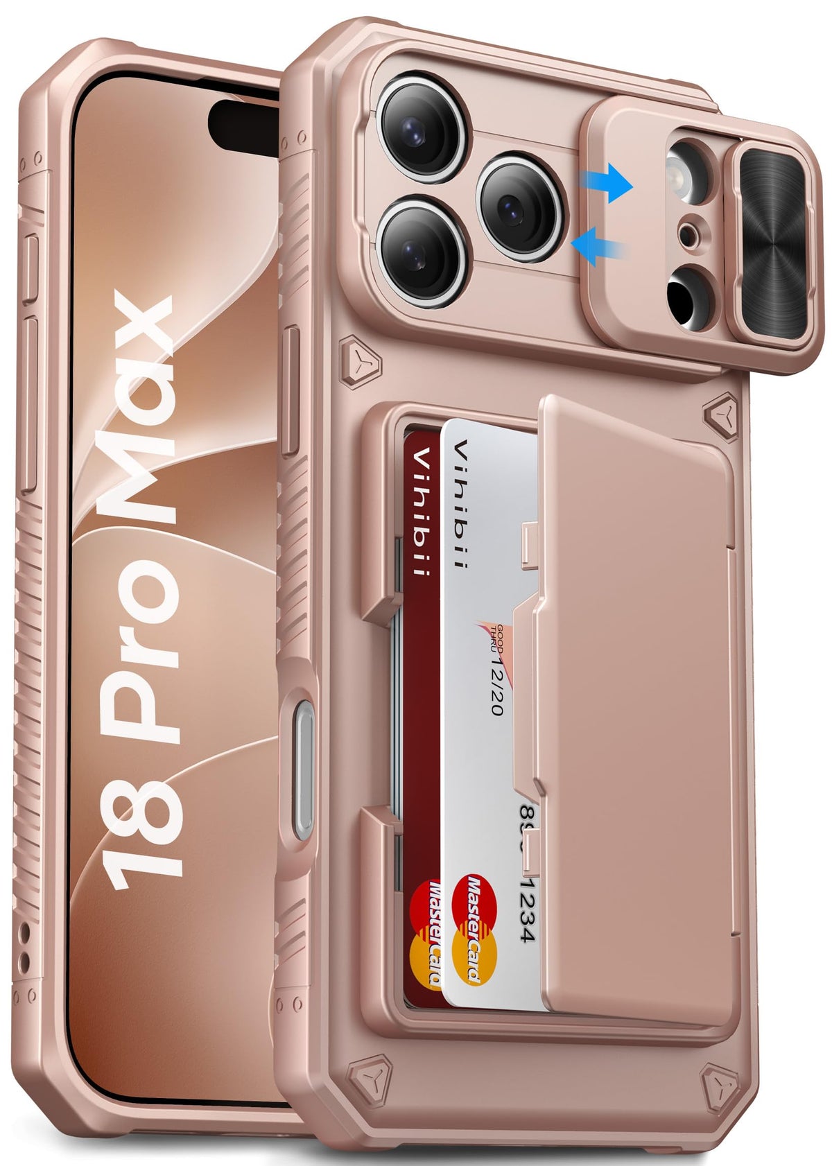 Vihibii for iPhone 18 Pro Case with Card Holder (4 Cards), Burgundy