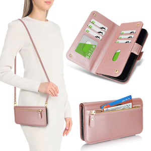 for iPhone 17 Pro 18 Pro Wallet Case Crossbody Lanyard White Leopard