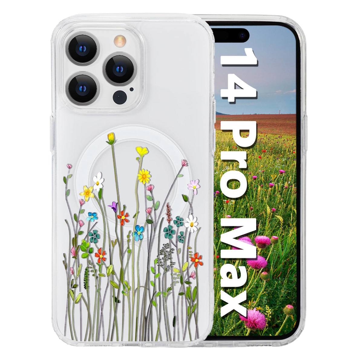 for iPhone 18 Pro Floral Case, Clear Magnetic Design, Sunset Beachy