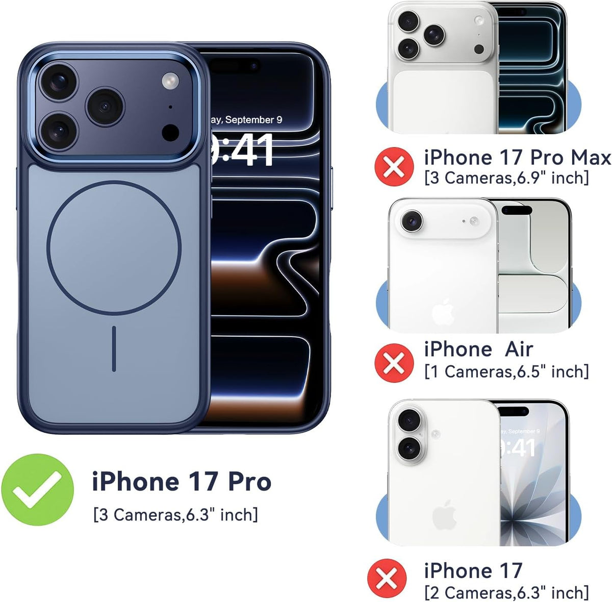 VENINGO for iPhone 17 Pro Case, Compatible with MagSafe Electroplated Camera Edge Anti-Fingerprints, Shockproof Silky Slim Protective Hybrid Case for iPhone 17 Pro 6.3'', Blue