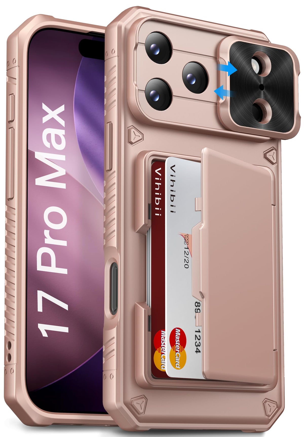 Vihibii for iPhone 18 Pro Case with Card Holder (4 Cards), Burgundy