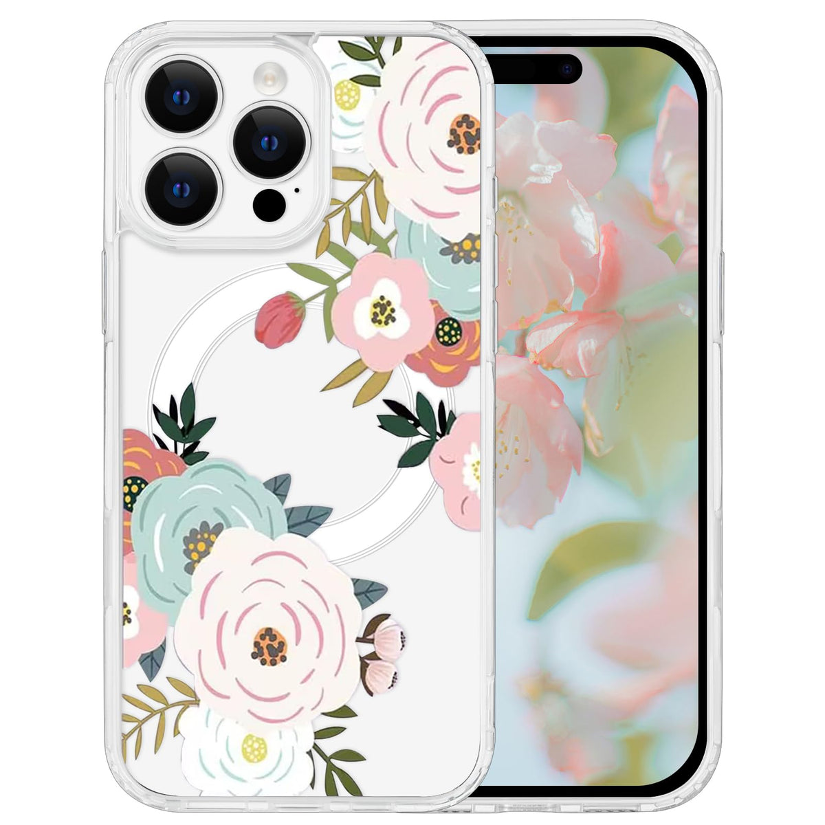 for iPhone 18 Pro Floral Case, Clear Magnetic Design, Sunset Beachy
