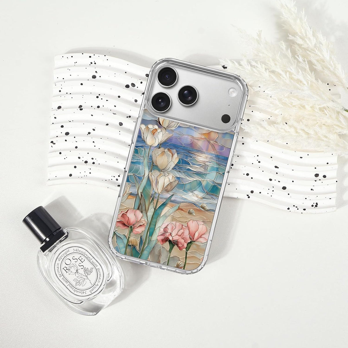 for iPhone 18 Pro Floral Case, Clear Magnetic Design, Sunset Beachy