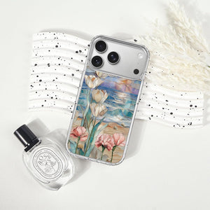 for iPhone 18 Pro Floral Case, Clear Magnetic Design, Sunset Beachy