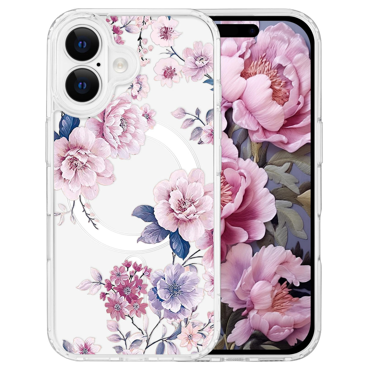 for iPhone 18 Pro Floral Case, Clear Magnetic Design, Sunset Beachy