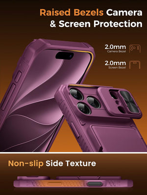 Vihibii for iPhone 18 Pro Case with Card Holder (4 Cards), Burgundy
