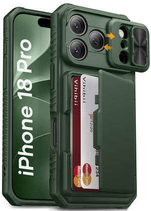 Vihibii for iPhone 18 Pro Case with Card Holder (4 Cards), Burgundy