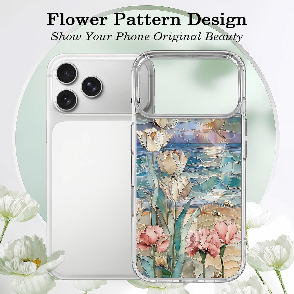 for iPhone 18 Pro Floral Case, Clear Magnetic Design, Sunset Beachy