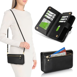 for iPhone 17 Pro 18 Pro Wallet Case Crossbody Lanyard White Leopard