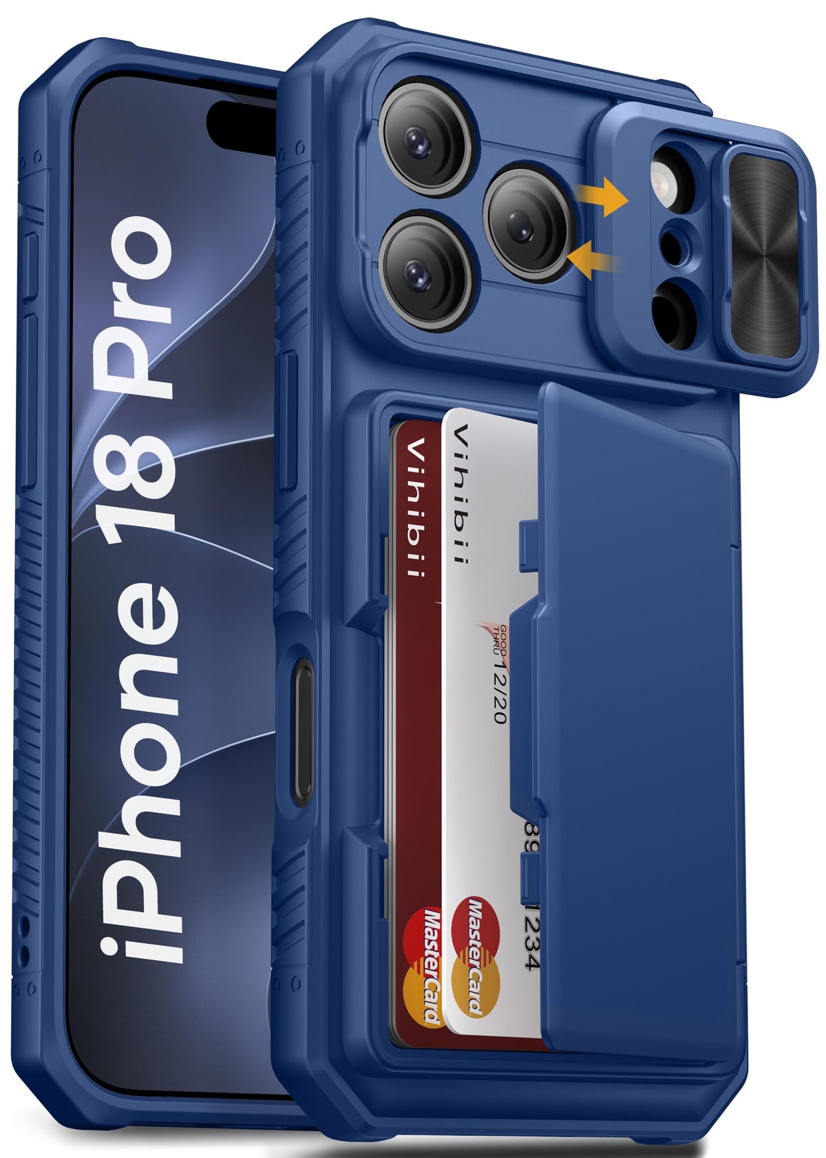 Vihibii for iPhone 18 Pro Case with Card Holder (4 Cards), Burgundy