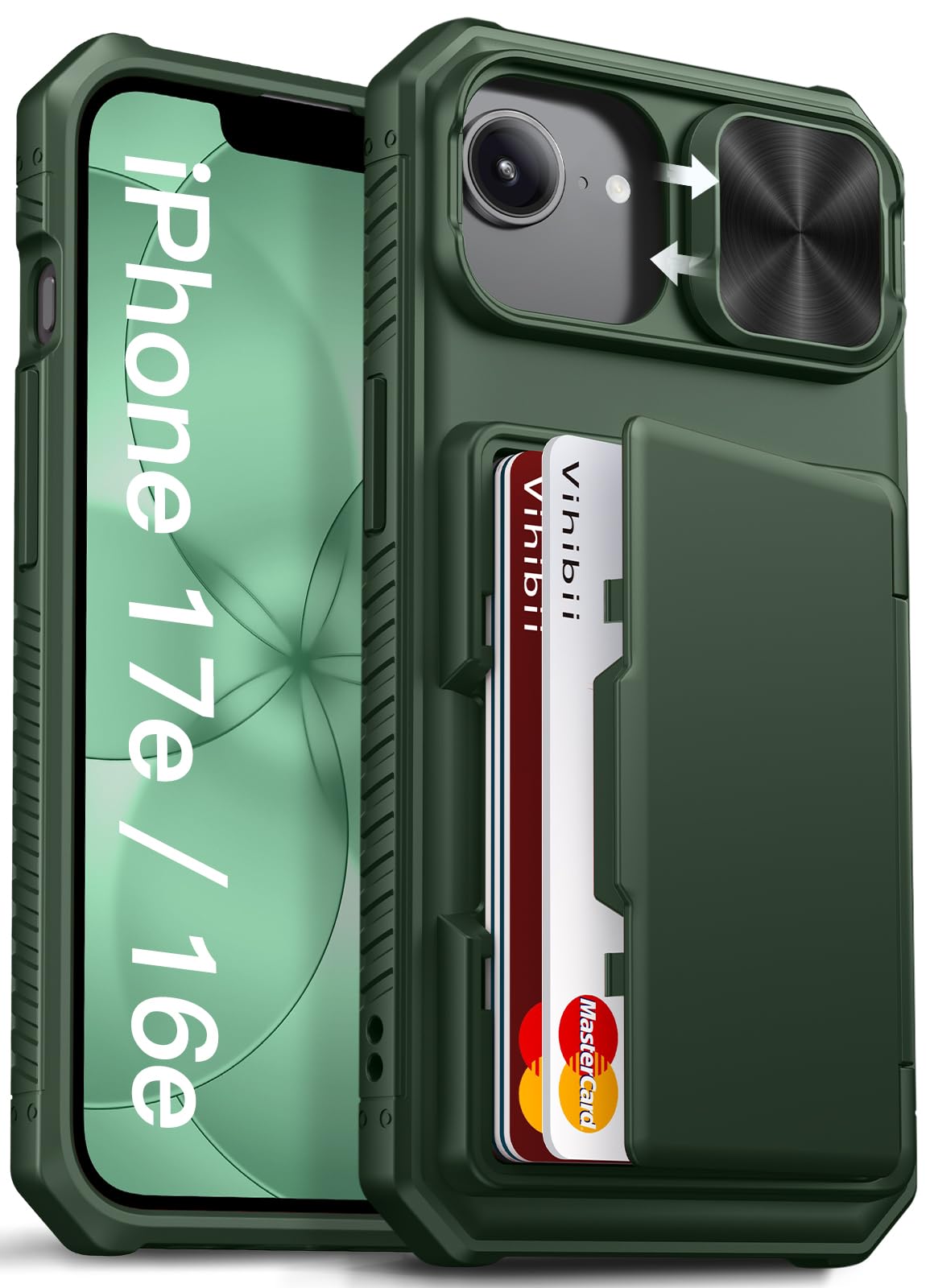 Vihibii for iPhone 18 Pro Case with Card Holder (4 Cards), Burgundy