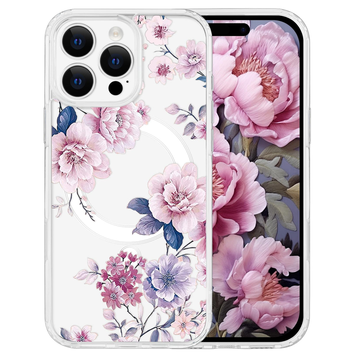 for iPhone 18 Pro Floral Case, Clear Magnetic Design, Sunset Beachy