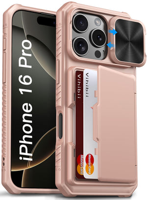 Vihibii for iPhone 18 Pro Case with Card Holder (4 Cards), Burgundy