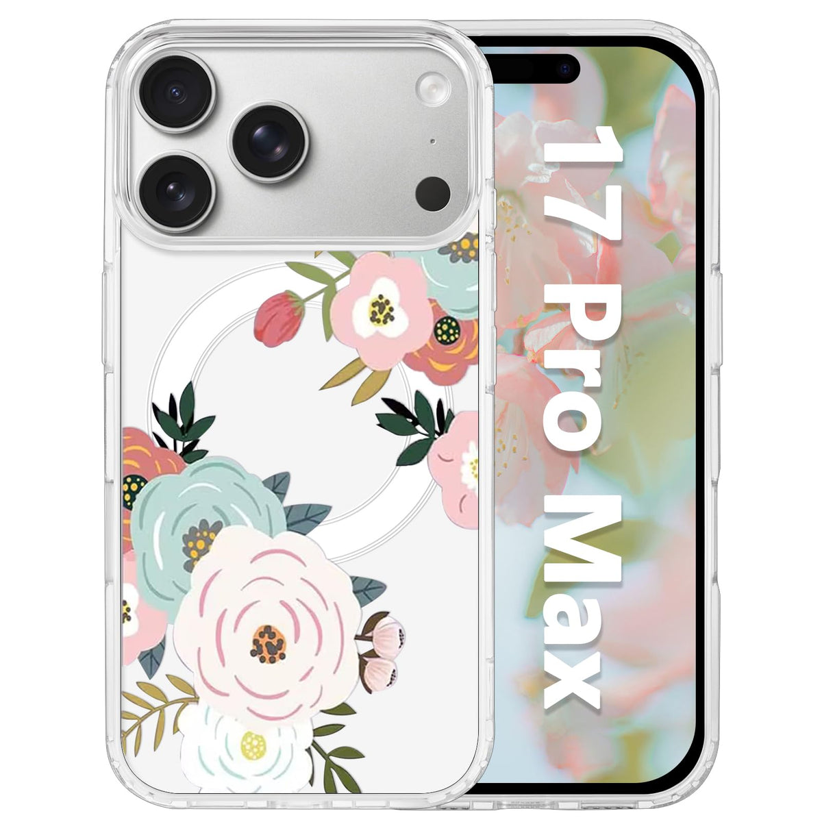 for iPhone 18 Pro Floral Case, Clear Magnetic Design, Sunset Beachy