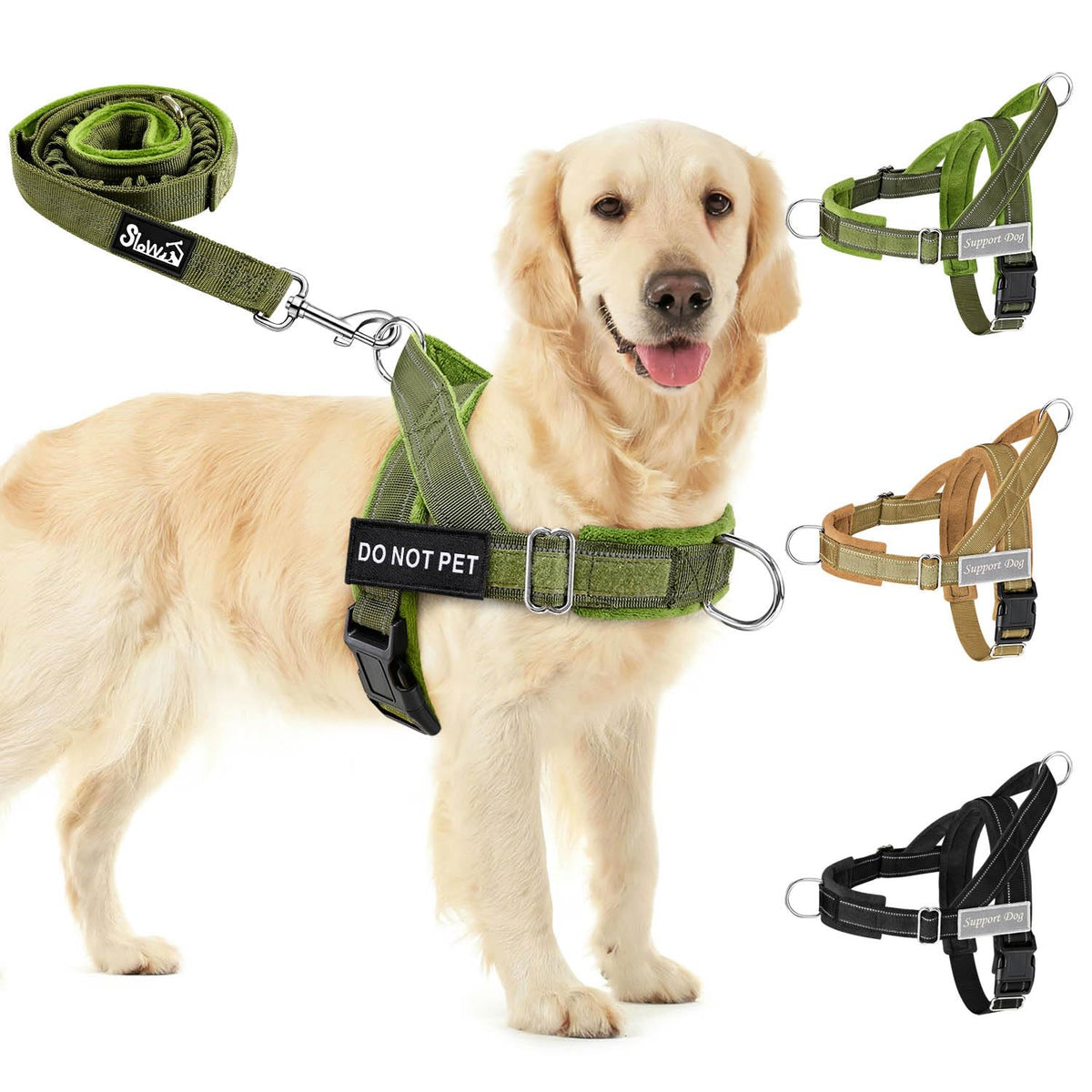 SlowTon No Pull Large Medium Dog Harness and Leash Set,No Choke Escapeproof Neck & Chest Adjustable, 5.9 Ft Dog Leash Anti-Twist Pet Lead, Soft Padded Reflective Tactical Military Dog Harness