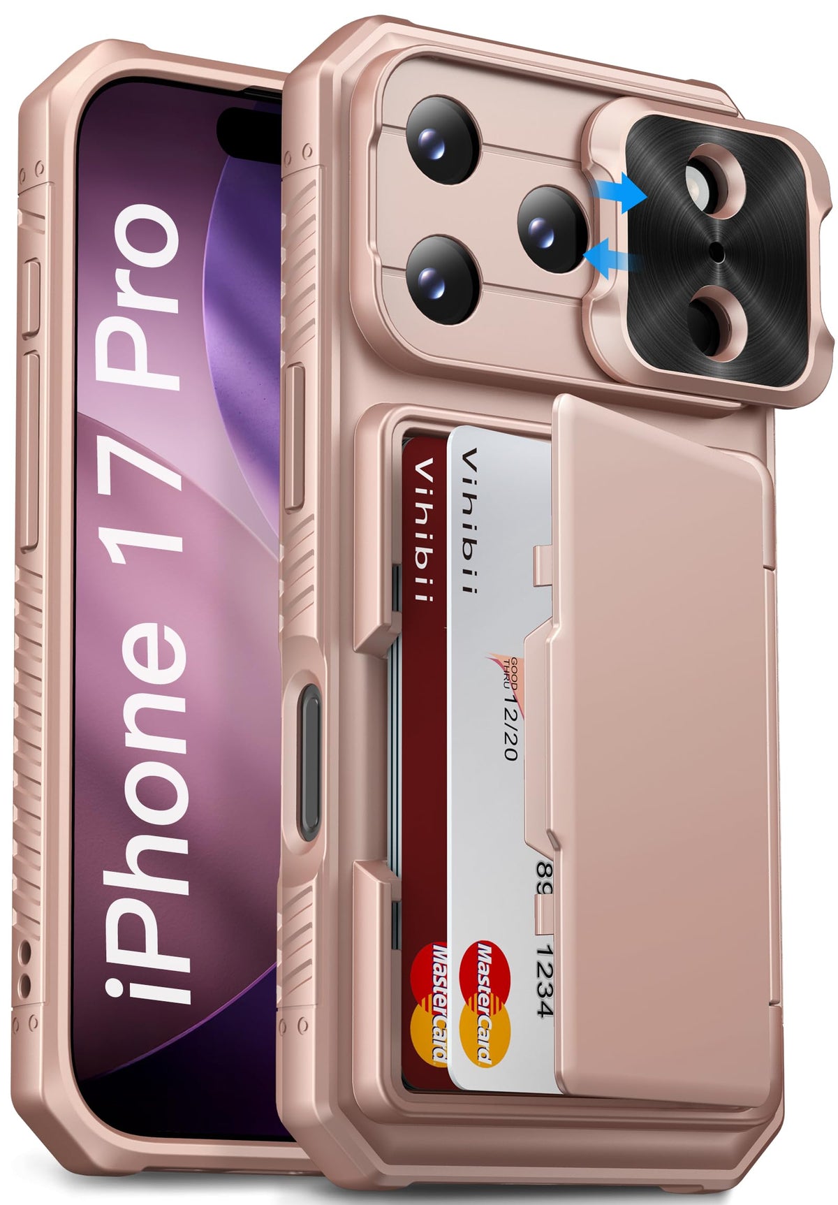 Vihibii for iPhone 18 Pro Case with Card Holder (4 Cards), Burgundy