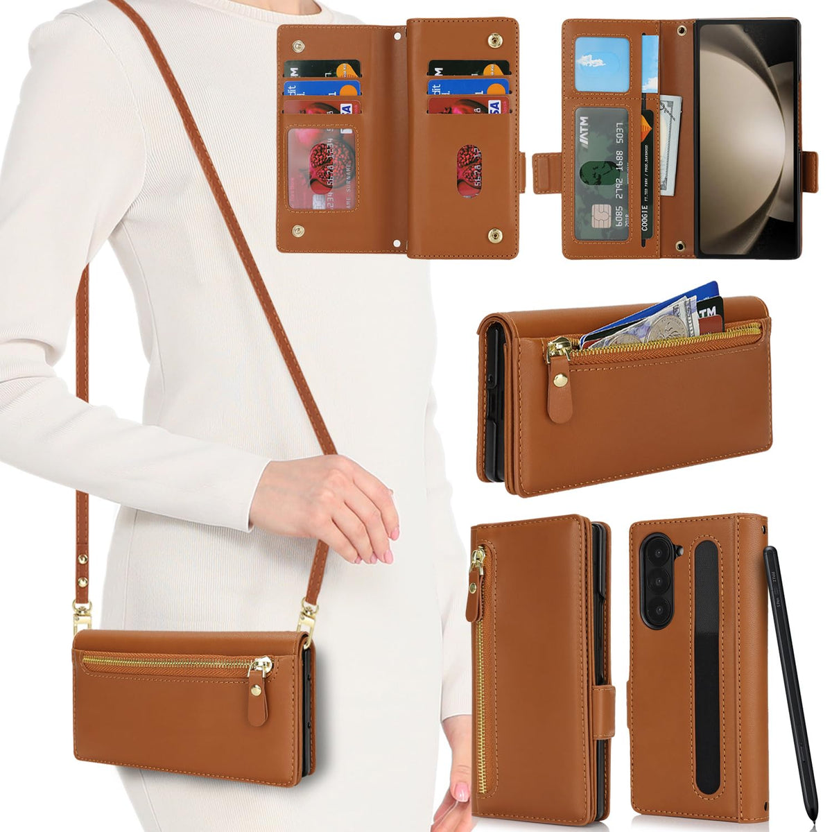 for iPhone 17 Pro 18 Pro Wallet Case Crossbody Lanyard White Leopard