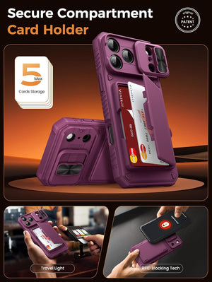 Vihibii for iPhone 18 Pro Case with Card Holder (4 Cards), Burgundy