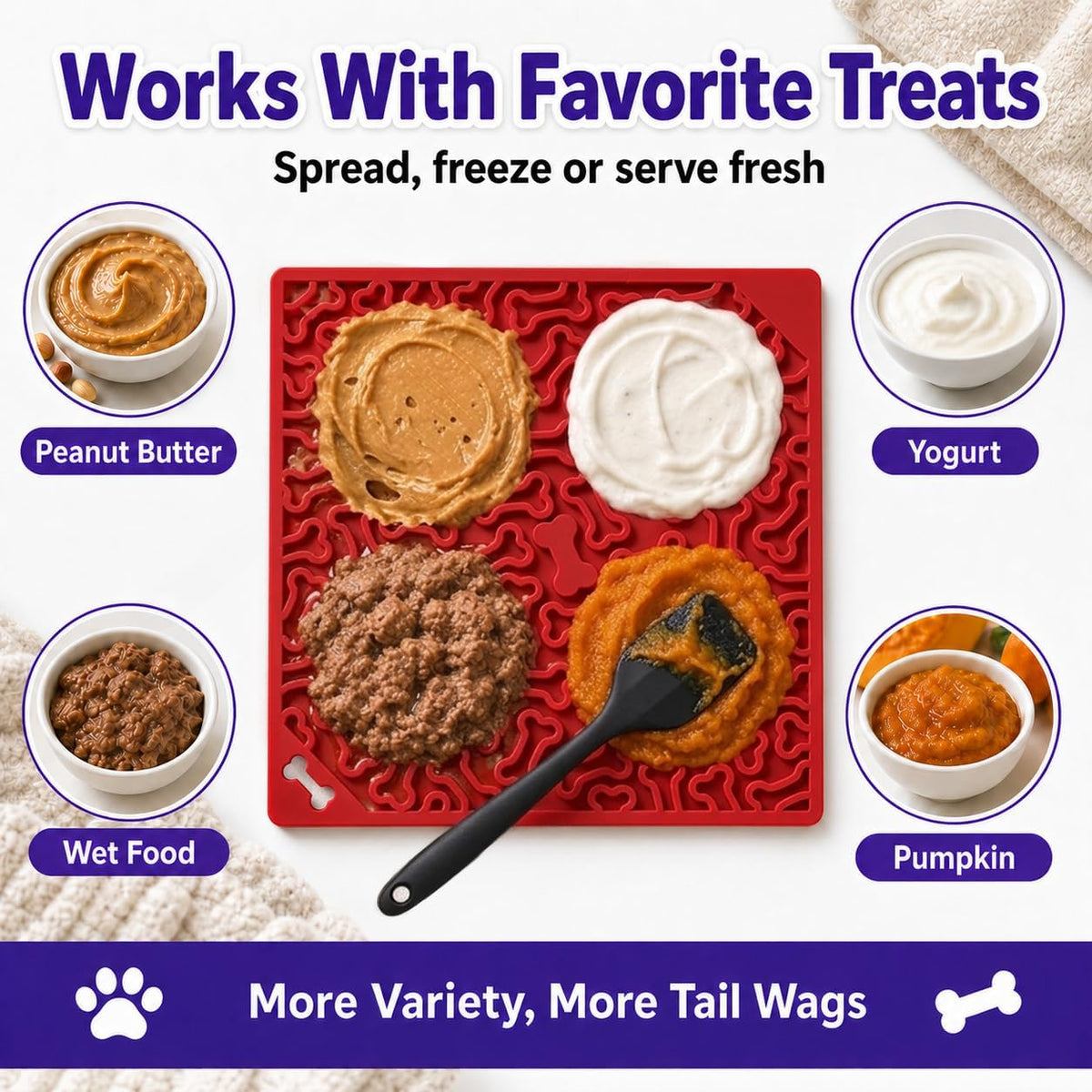 Dog Lick Mat with Strong Suction Cups, 2-Pack Multi-Texture Silicone Licking Mat for Anxiety Relief, Slow Feeder Pet Treat Mat for Dog Bathing, Grooming & Training, BPA-Free, Purple/Red