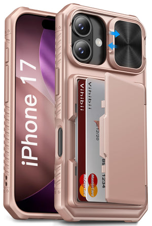 Vihibii for iPhone 18 Pro Case with Card Holder (4 Cards), Burgundy