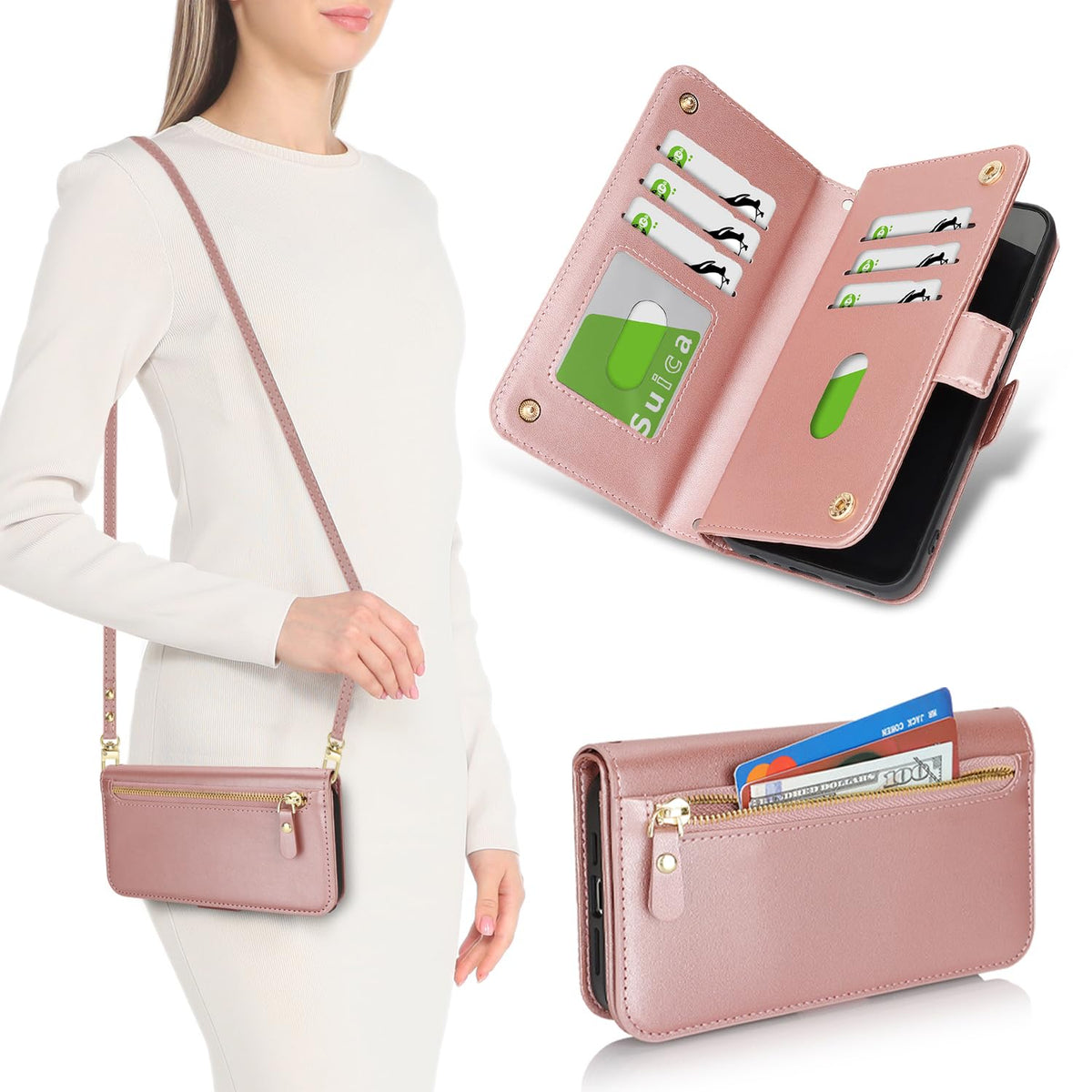 for iPhone 17 Pro 18 Pro Wallet Case Crossbody Lanyard White Leopard