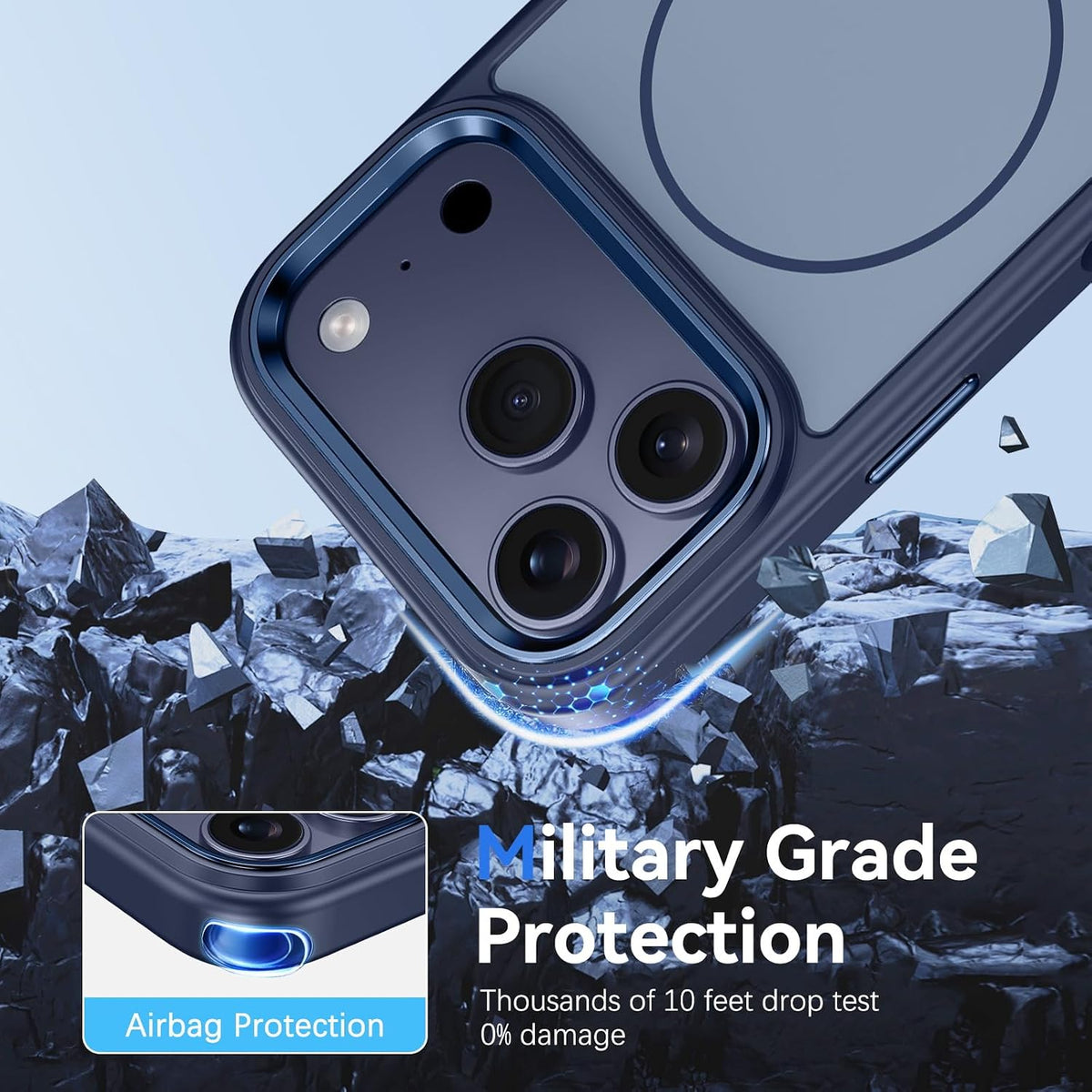 VENINGO for iPhone 17 Pro Case, Compatible with MagSafe Electroplated Camera Edge Anti-Fingerprints, Shockproof Silky Slim Protective Hybrid Case for iPhone 17 Pro 6.3'', Blue