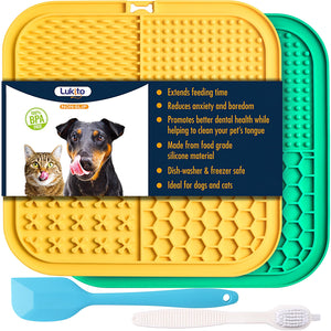 LUKITO Lick Mat for Dogs & Cats 2 Pack, Slow Feeder Licking Pad with Suction Cups for for Anxiety Relief and Boredom Reducer, Perfect for Bathing Grooming