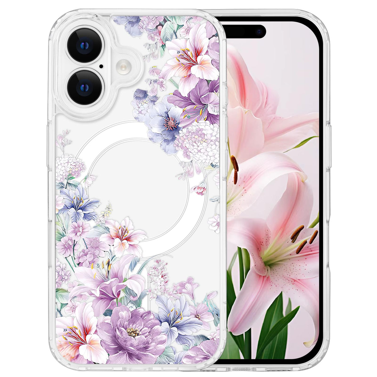 for iPhone 18 Pro Floral Case, Clear Magnetic Design, Sunset Beachy
