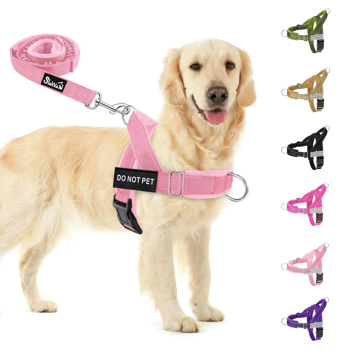 SlowTon No Pull Large Medium Dog Harness and Leash Set,No Choke Escapeproof Neck & Chest Adjustable, 5.9 Ft Dog Leash Anti-Twist Pet Lead, Soft Padded Reflective Tactical Military Dog Harness