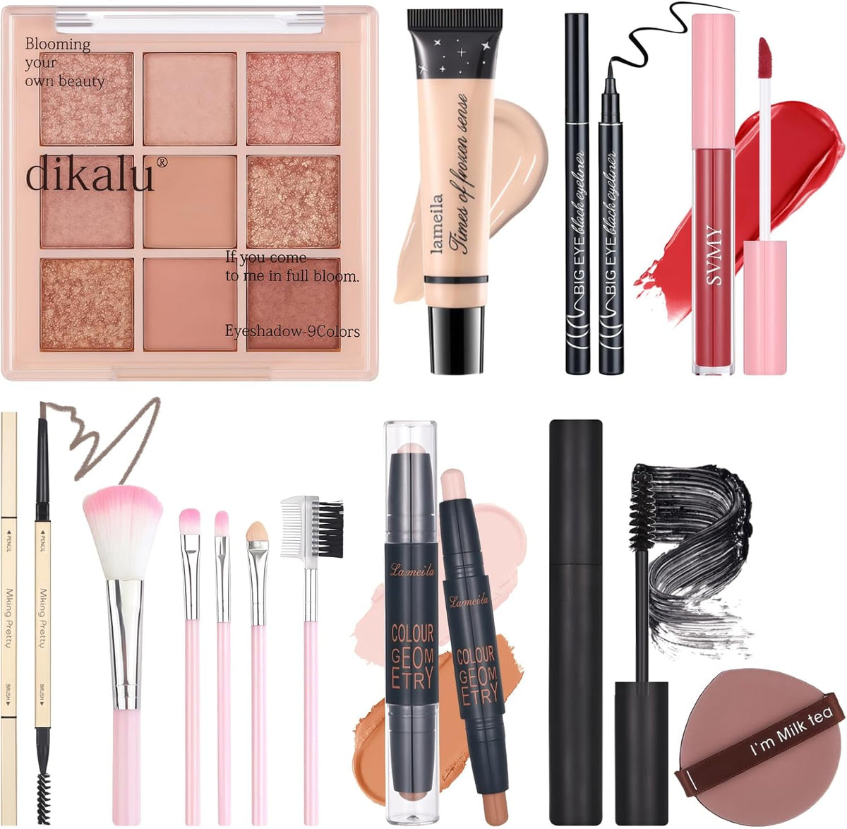 Makeup Set Kit for Women Teenagers,Make Up Sets for Women, Makeup Kits Includes 9 Color Eyeshadow, Foundation, Contour Stick, Eyeliner, Eyebrow Pencil, Mascara, Lip Gloss, Sponge,5Pcs Brushes #3